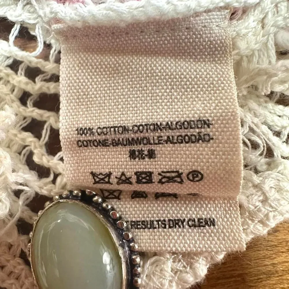 FREE PEOPLE Marled Pink White Textured Loose Knit  Swing Sweater Women XS Beachy